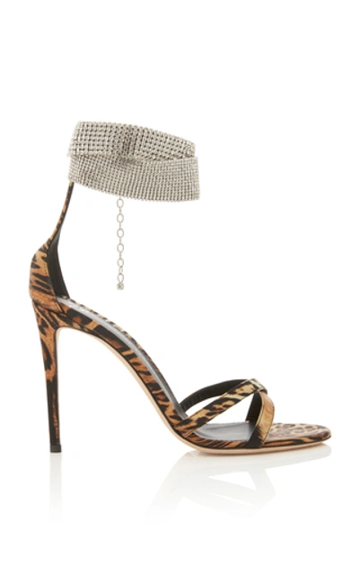 Shop Giuseppe Zanotti Crystal-embellished Leopard-print Canvas Sandals In Multi