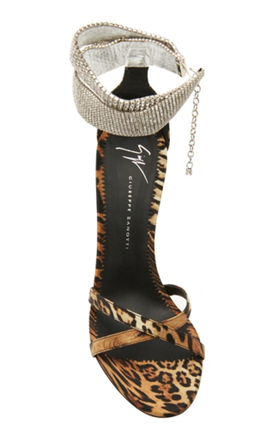 Shop Giuseppe Zanotti Crystal-embellished Leopard-print Canvas Sandals In Multi