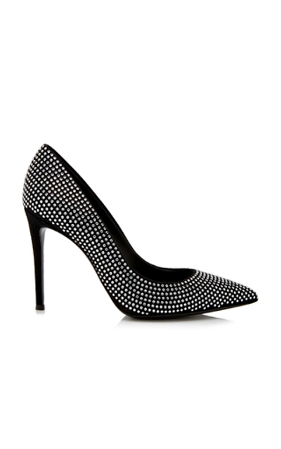 Shop Giuseppe Zanotti Kanda Crystal-embellished Suede Pumps In Silver