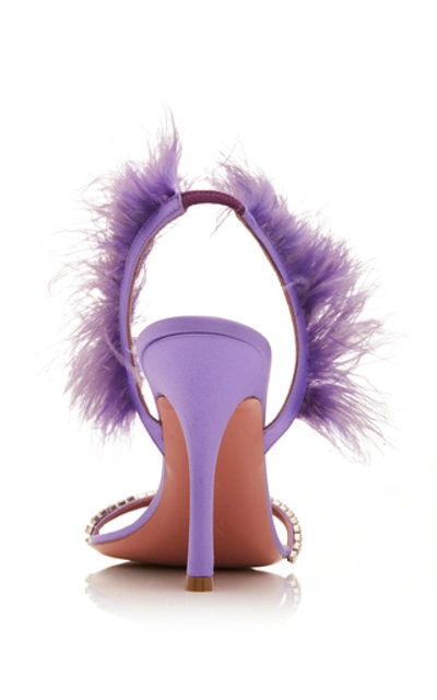 Shop Amina Muaddi Adwoa Feather And Crystal-embellished Satin Sandals In Purple