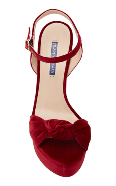 Shop Stuart Weitzman Mirri Knotted Velvet Platform Sandals In Burgundy