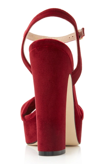 Shop Stuart Weitzman Mirri Knotted Velvet Platform Sandals In Burgundy