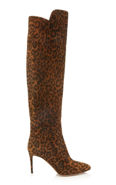 Shop Aquazzura Women's Gainsbourg Printed Suede Knee Boots In Animal