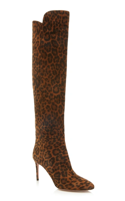 Shop Aquazzura Women's Gainsbourg Printed Suede Knee Boots In Animal