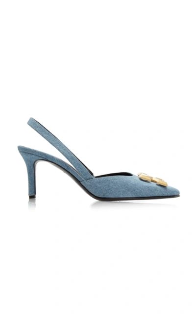 Shop Off-white Arrow-embellished Denim Slingbacks In Blue