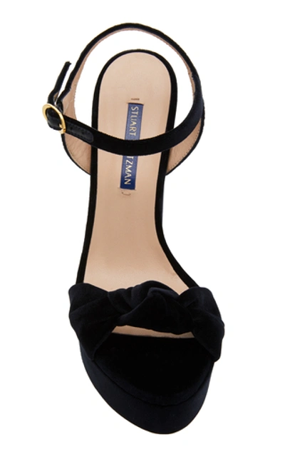 Shop Stuart Weitzman Mirri Knotted Velvet Platform Sandals In Black