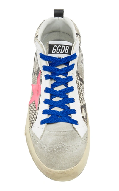 Shop Golden Goose Mid Star Distressed Snake-effect Leather And Suede Sneake In Animal