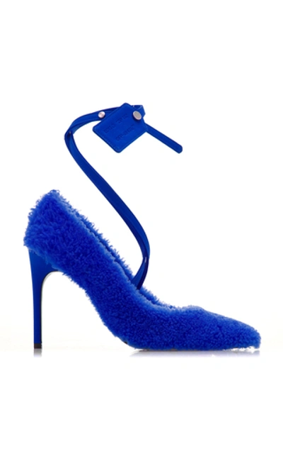 Shop Off-white Shaggy Ziptie Shearling Pumps  In Blue