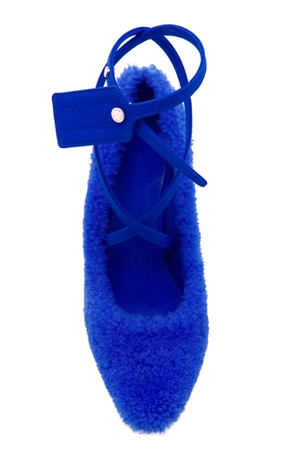 Shop Off-white Shaggy Ziptie Shearling Pumps  In Blue