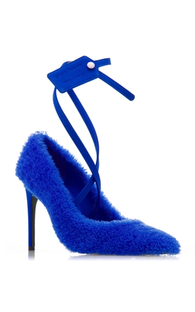 Shop Off-white Shaggy Ziptie Shearling Pumps  In Blue