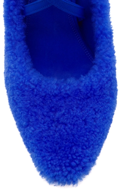 Shop Off-white Shaggy Ziptie Shearling Pumps  In Blue