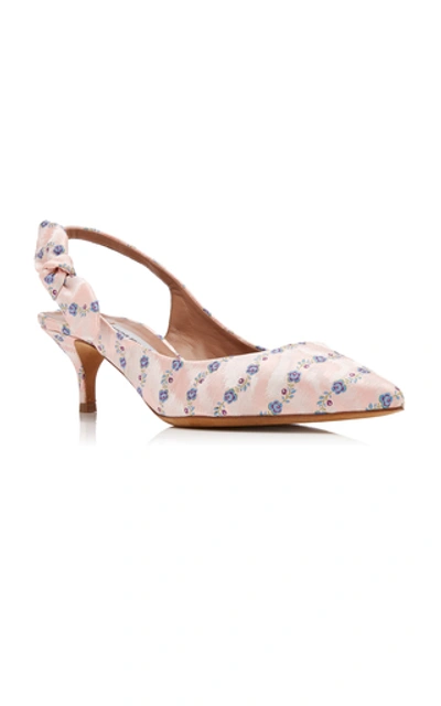 Shop Tabitha Simmons Rise Bow-embellished Floral-jacquard Slingback Pumps In Pink