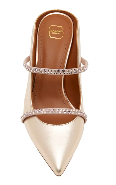 Shop Malone Souliers Maureen Crystal-embellished Metallic Leather Mules In Gold