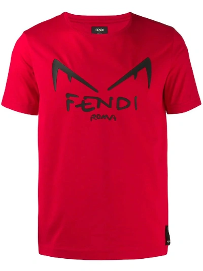 Shop Fendi Diabolic Eyes Logo T-shirt Red