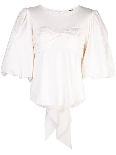 Shop Johanna Ortiz Idyllio Ruched Puff-sleeve Blouse In White