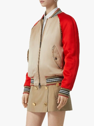 Shop Burberry Icon Stripe Detail Monogram Motif Bomber Jacket Multicolor