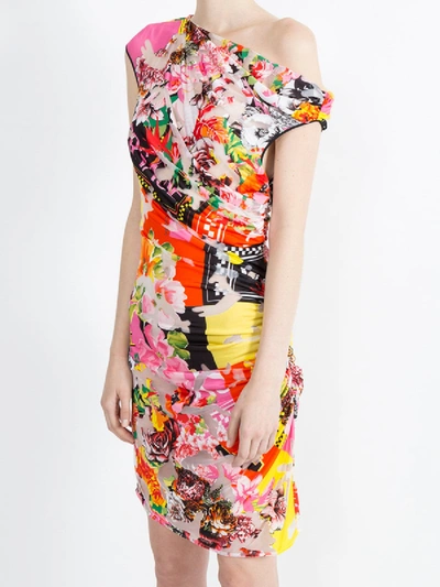 Shop Versace Floral Mini Dress In Multicolor