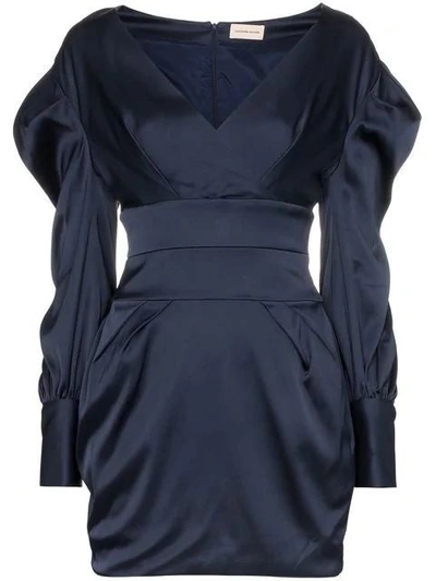 Shop Alexandre Vauthier Ruched Sleeve Mini Dress In Blue