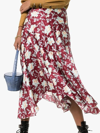 Shop Chloé Red And Blue Floral Print Skirt