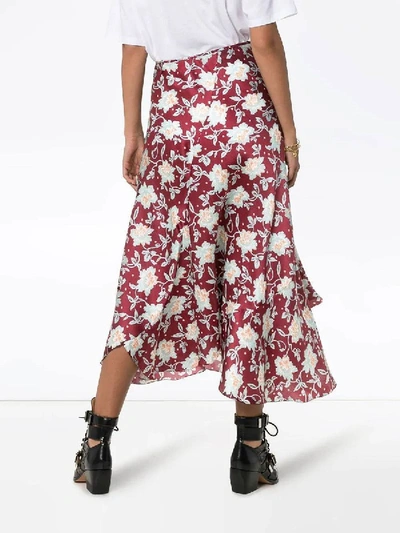 Shop Chloé Red And Blue Floral Print Skirt