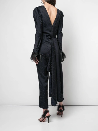 Shop Johanna Ortiz Feather Trim Draped Jumpsuit Blue