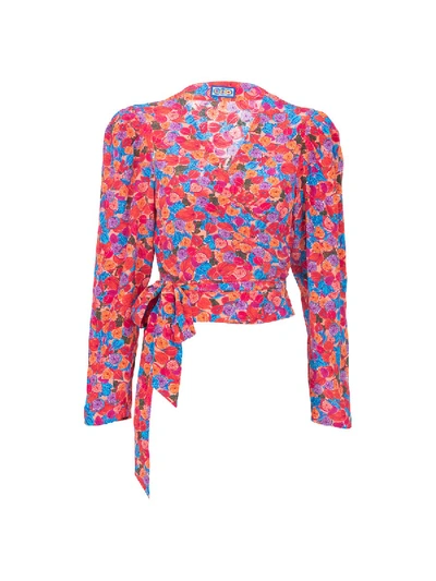 Shop Lhd Bright French Floral Odalys Blouse In Pink