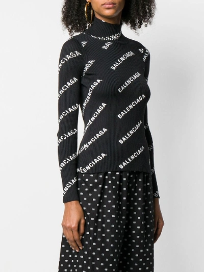 Shop Balenciaga Black Logo Print Cut-out Knit Top