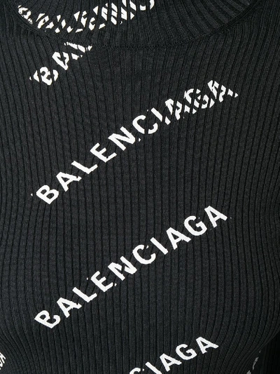 Shop Balenciaga Black Logo Print Cut-out Knit Top