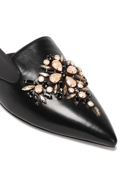 Shop René Caovilla Rene' Caovilla Woman Tourmaline Crystal-embellished Leather Slippers Black