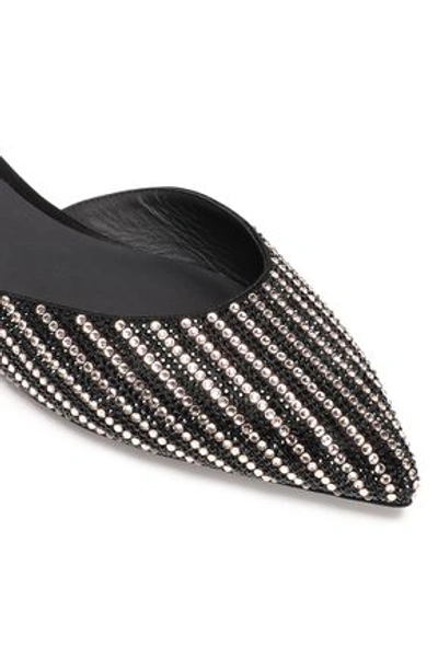 Shop René Caovilla Cleo Crystal-embellished Satin Slippers In Black