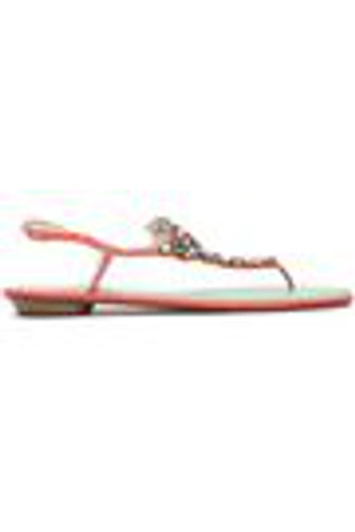 Shop René Caovilla Embellished Laser-cut Suede Sandals In Coral