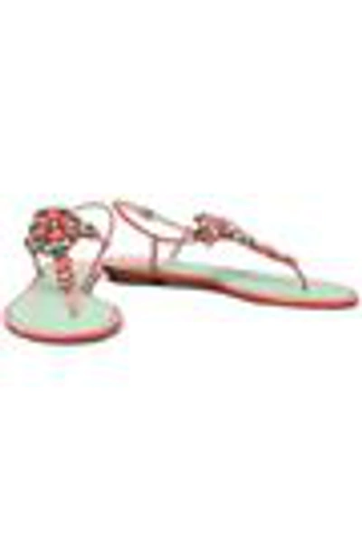 Shop René Caovilla Embellished Laser-cut Suede Sandals In Coral