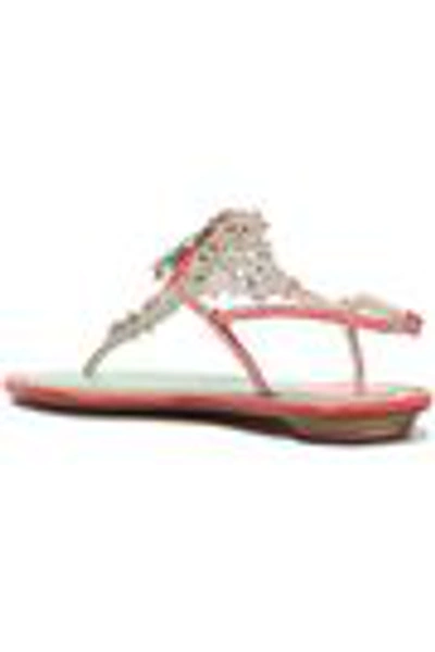 Shop René Caovilla Embellished Laser-cut Suede Sandals In Coral