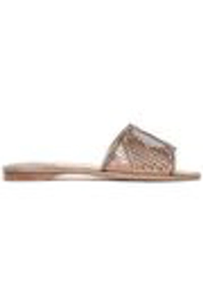 Shop René Caovilla Crystal-embellished Laser-cut Suede Slides In Bronze
