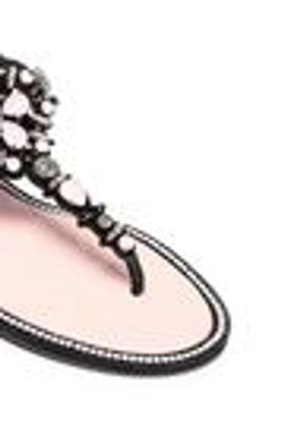 Shop René Caovilla Rene' Caovilla Woman Crystal-embellished Leather And Suede Sandals Black