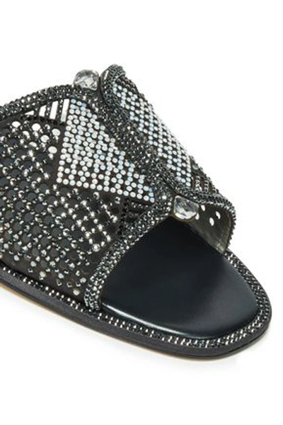 Shop René Caovilla Rene' Caovilla Woman Laser-cut Crystal-embellished Suede Slides Dark Gray