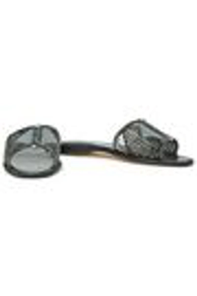 Shop René Caovilla Rene' Caovilla Woman Laser-cut Crystal-embellished Suede Slides Dark Gray