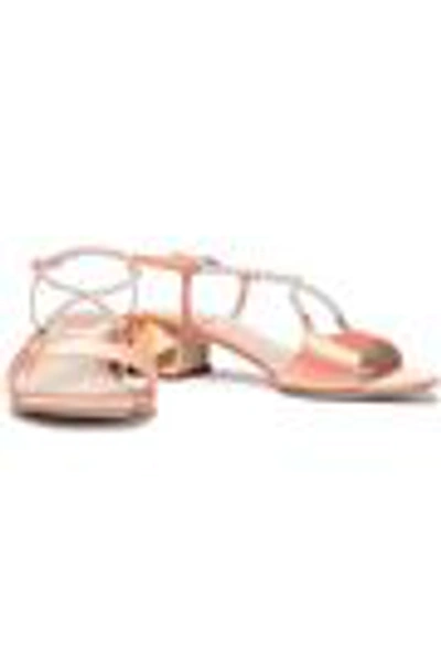 Shop René Caovilla Rene' Caovilla Woman Embellished Satin Slingback Sandals Peach