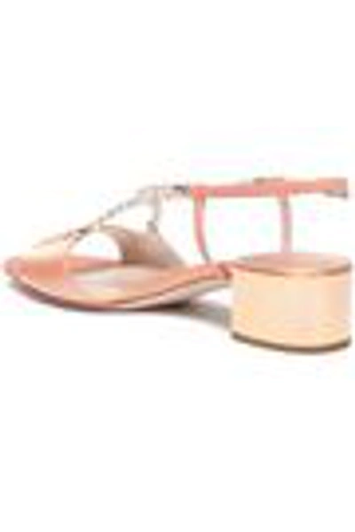 Shop René Caovilla Rene' Caovilla Woman Embellished Satin Slingback Sandals Peach