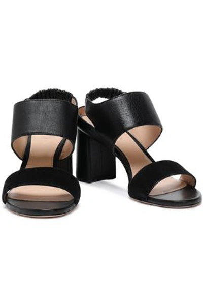 Shop Stuart Weitzman Leather And Suede Slingback Sandals In Black