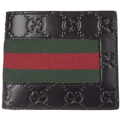 Shop Gucci Men's Genuine Leather Wallet Credit Card Bifold  Signature In Black