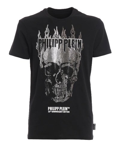 Shop Philipp Plein Flame Crystal Embellished T-shirt In Black