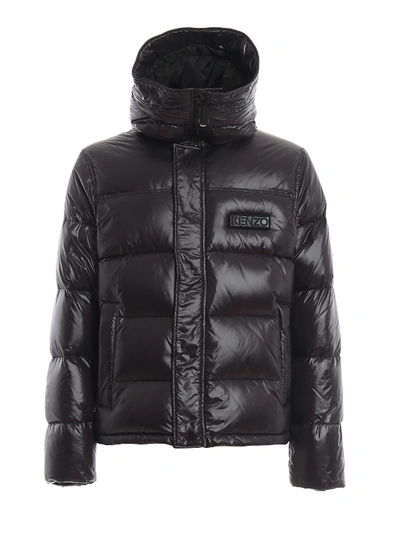 Shop Kenzo Black Hooded Puffer Jacket
