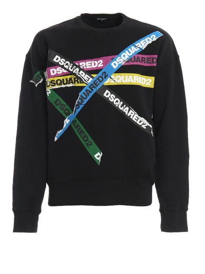 Shop Dsquared2 Logo Bands Print Boxy Sweatshirt In Black