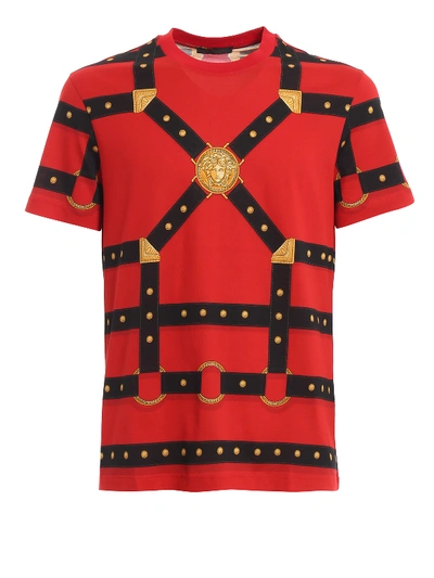 Shop Versace Belt Print T-shirt In Red