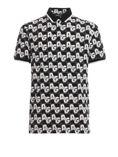 Shop Dolce & Gabbana All Over Dg Print Polo Shirt In Black