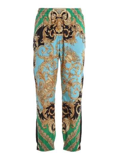 Shop Versace Baroque Print Techno Fabric Trousers In Multicolour