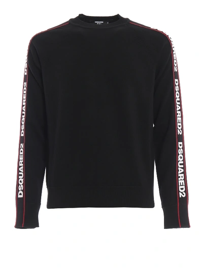 Shop Dsquared2 Wool Sweater With Logo Bands In Black