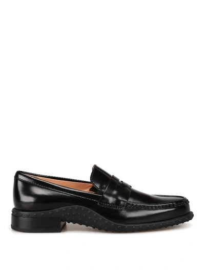Shop Tod's Gommini Detailed Polished Leather Loafers In Black