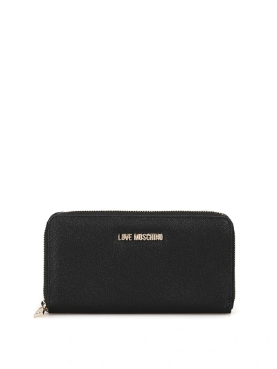 Shop Love Moschino Zip Around Faux Leather Black Wallet
